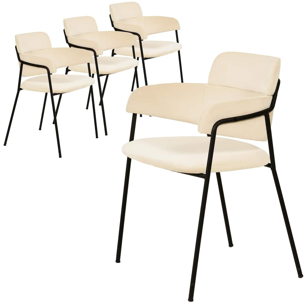 LeisureMod Set of 4 Axis Upholstered Dining Chairs with Curved Backrest, Contemporary Accent Side Chair for Home Office Bedroom