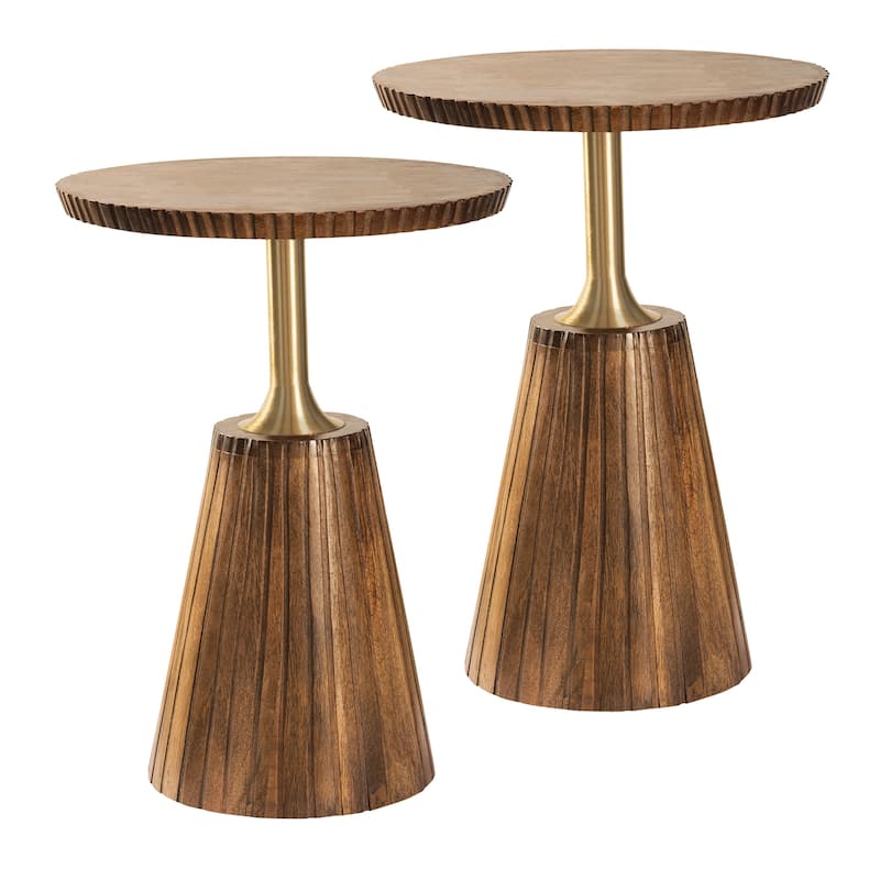 Wood and Brass Accent Side Table