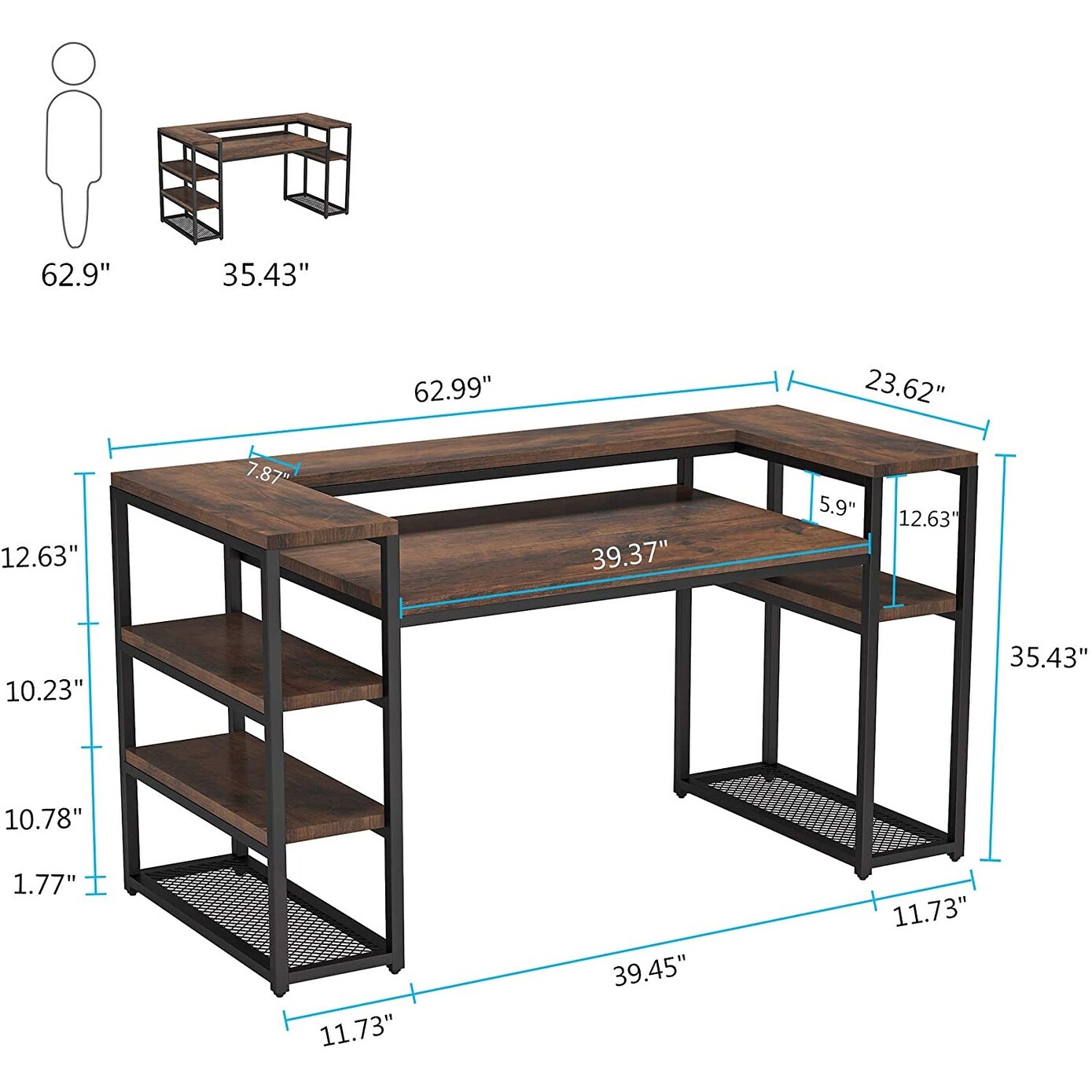 Tribesigns 63'' Computer Desk with Storage Shelves and Monitor Shelf