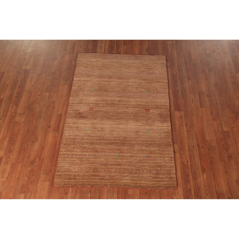 Tribal Gabbeh Indian Foyer Rug Hand-Knotted Modern Wool Carpet - 3'2" x 4'11"