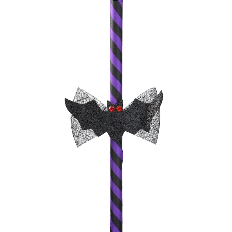 29" Purple and Black Striped Animated Witches Halloween Broom with Bat Accents