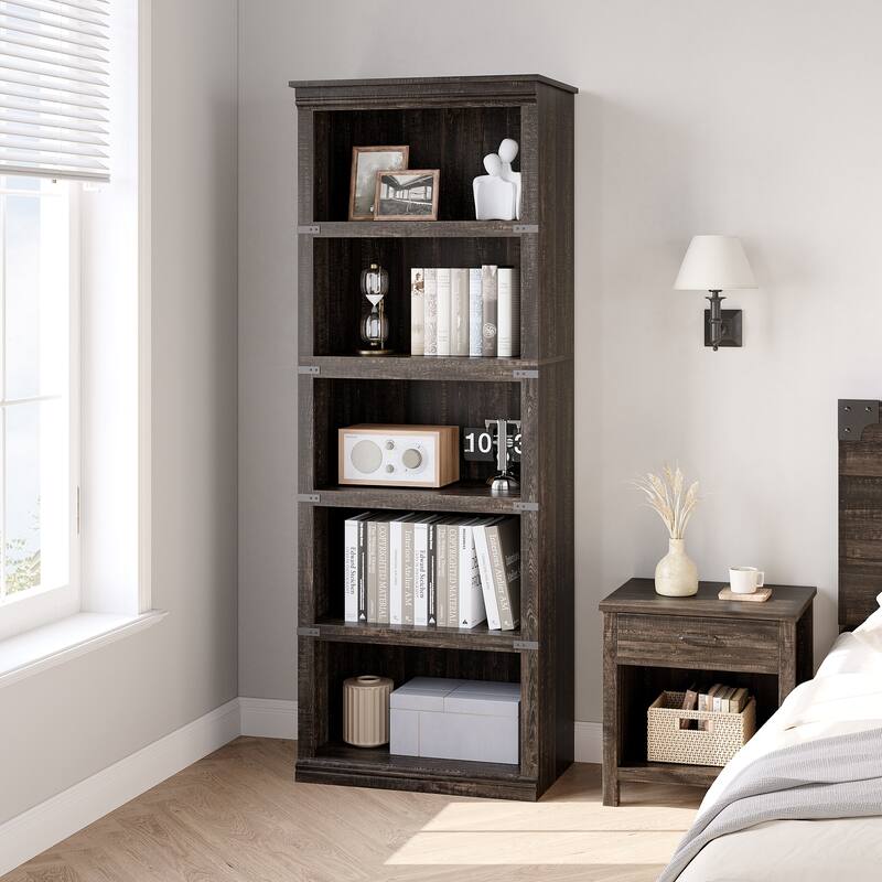 5-Shelf Bookcase, Modern Floor Standing Display Storage Shelves