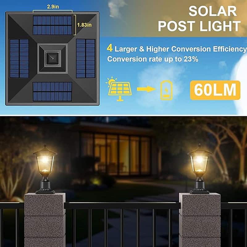 2 Pack Solar Post Lights Outdoor Waterproof IP44 Warm White LED Lamp for Garden - 15.75''