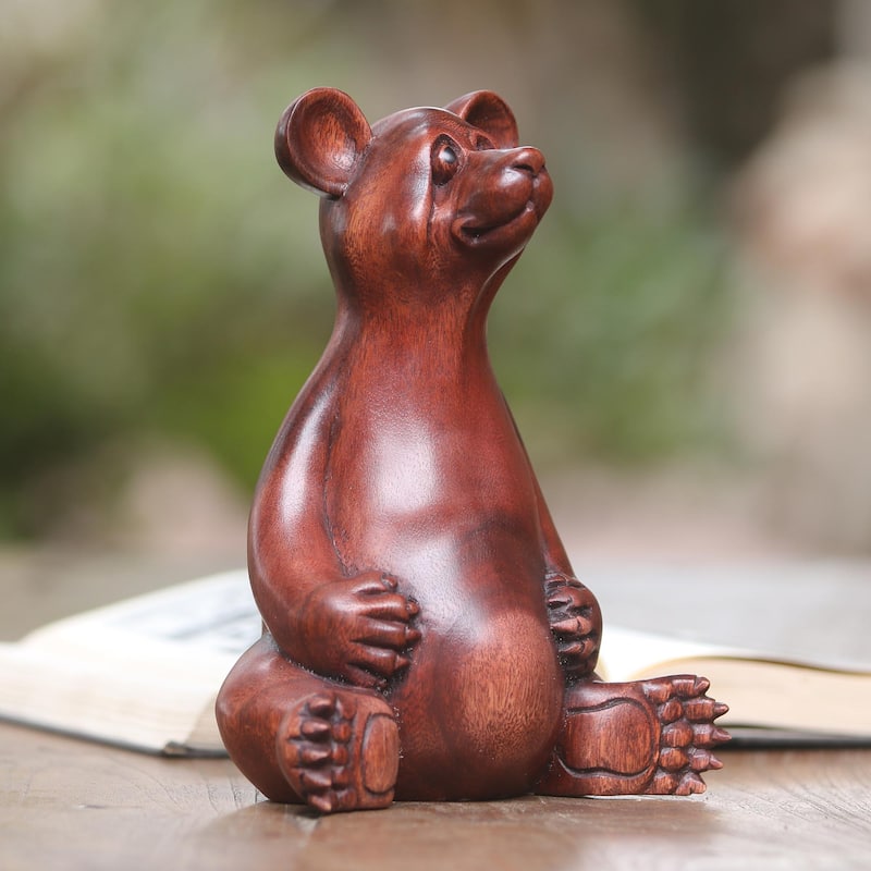 Novica Handmade Honey Bear Wood Sculpture