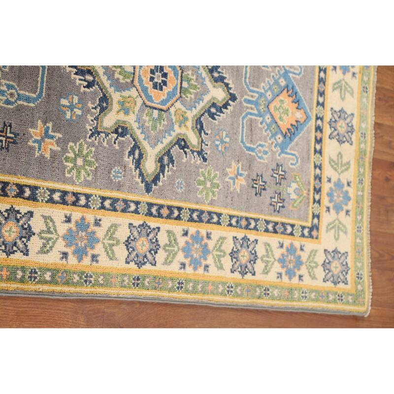 Gray Geometric Kazak Oriental Accent Rug Handmade Wool Carpet - 2'9" x 3'10"