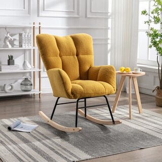Teddy Fabric Upholstered Rocking Chair with Wooden Frame and Metal Base ...