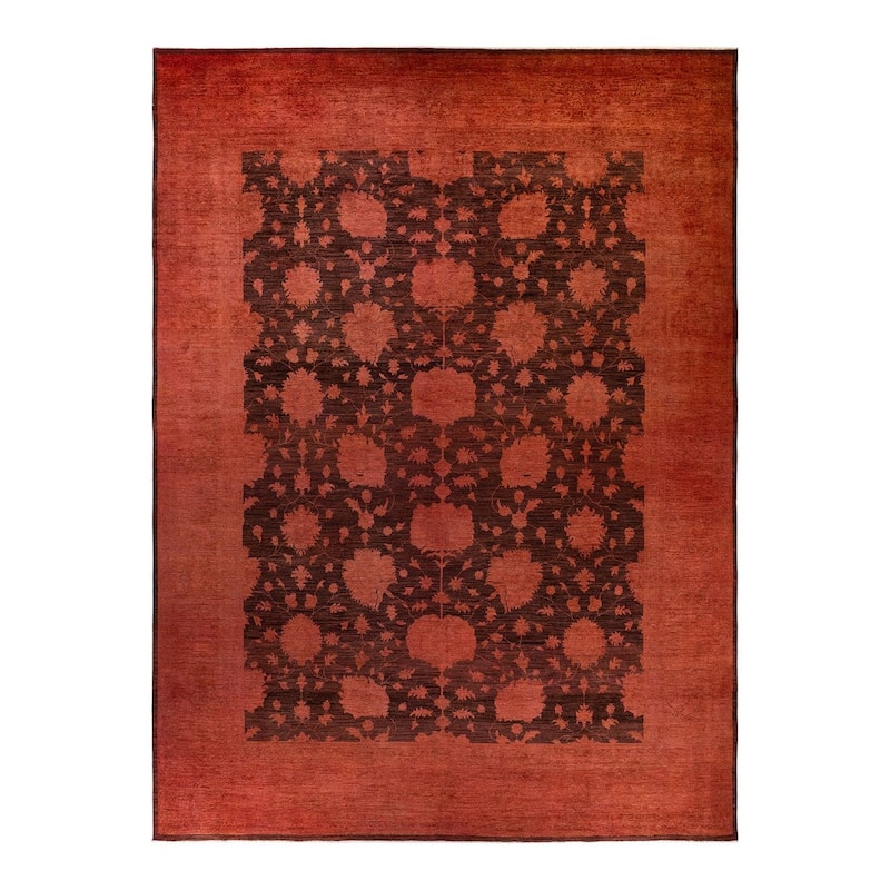 Overton Hand Knotted Wool Vintage Inspired Modern Contemporary Overdyed Brown Area Rug - 12' 1" x 16' 0"