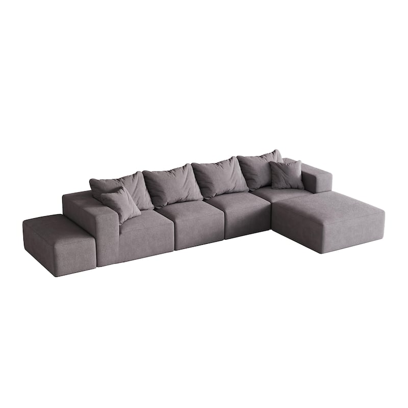 132" Chenille Modular L-Shaped Sectional Sofa with 6 Pillows