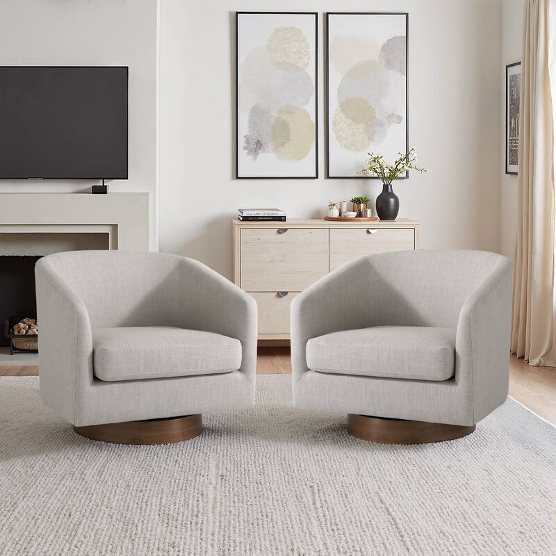 Modern Linen Chenille 360°Swivel Barrel Chair - Khaki/Linen