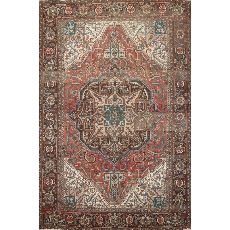 Hand Knotted Oriental 100% Wool Carpet Traditional Medallion Red Heriz Area Rug - 11' 2'' X 8' 3''