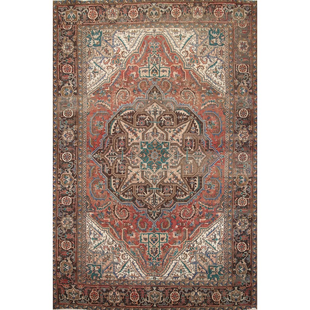 Hand Knotted Oriental 100% Wool Carpet Traditional Medallion Red Heriz Area Rug - 11' 2'' X 8' 3''