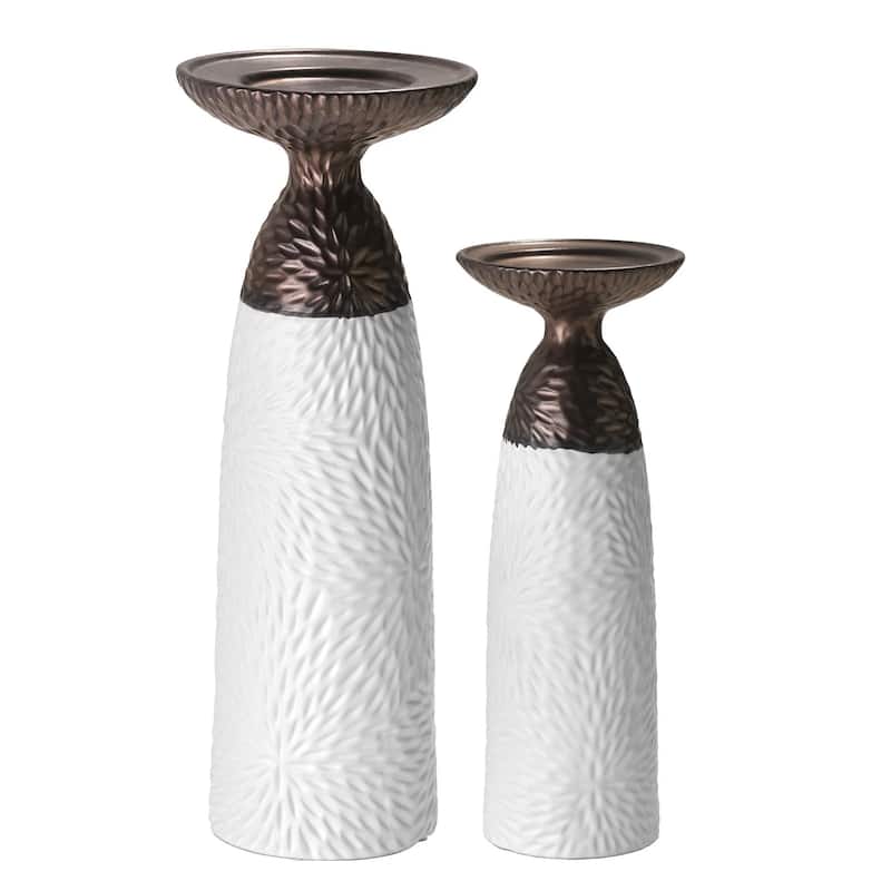 American Art Decor Twin Crucibles 2-Piece Table Top Candle Holder Set in Black - 15.25" x 4.5", 12" x 4.5" - White