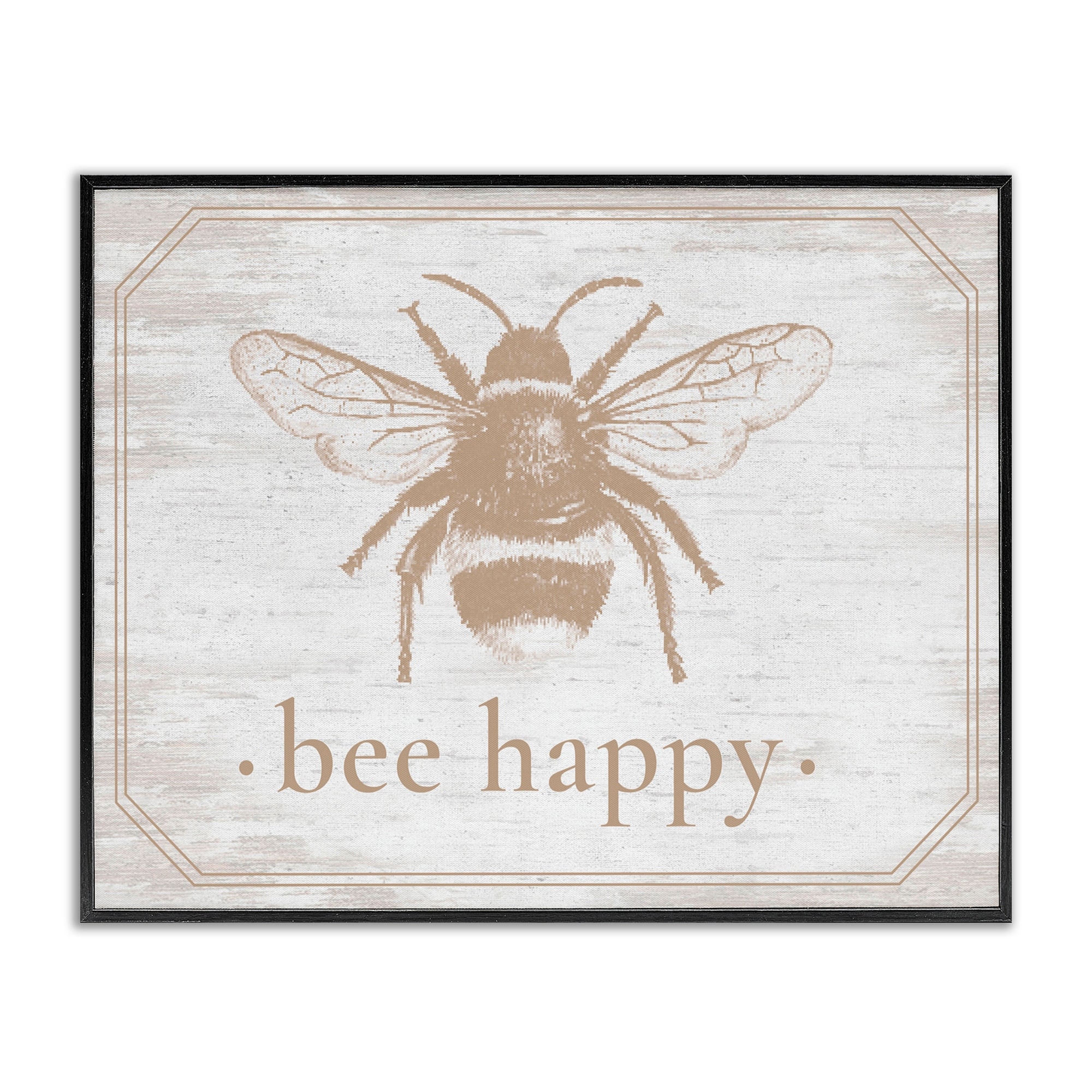 Stupell Bee Happy with Rustic Border Framed Giclee Art Design By Lettered and Lined