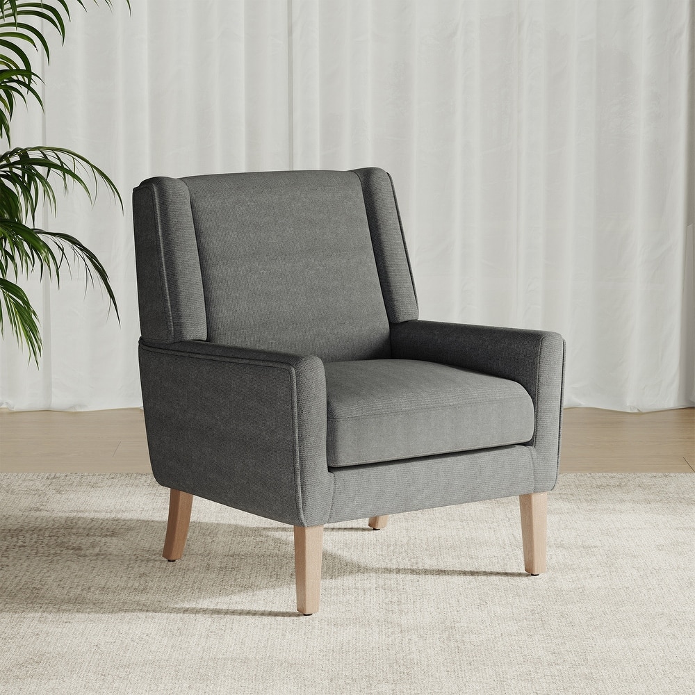 RENEWLINE Mid-Century Linen Wing Chair - Tailored Channel Tufting & Walnut Tapered Legs, Compact Accent for Reading Nooks