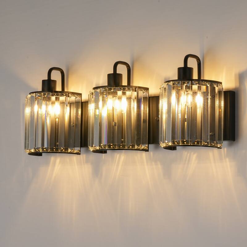 3-Light Modern Luxury Metal & Crystal Vanity Wall Light for Bathroom - 3 Light - Black