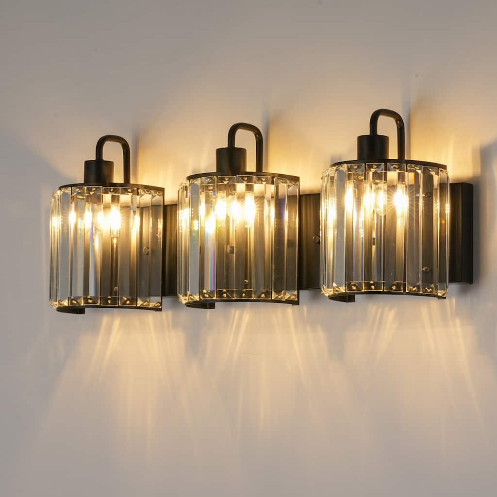 3-Light Modern Luxury Metal & Crystal Vanity Wall Light for Bathroom