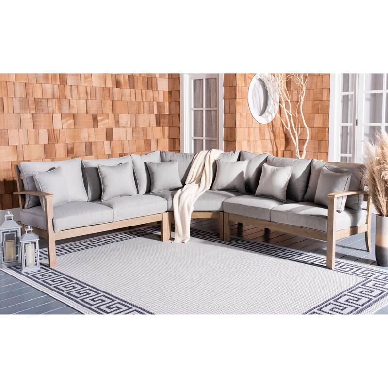 SAFAVIEH Couture Santa Cruz Patio Sectional Sofa - 107"W x 107"D x 35"H - Natural/Light Grey