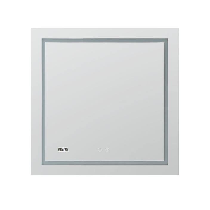 AQUADOM Daytona 30" Led Lighted Mirror for Bathroom Defogger, Digital Clock - 30"x30"x1"