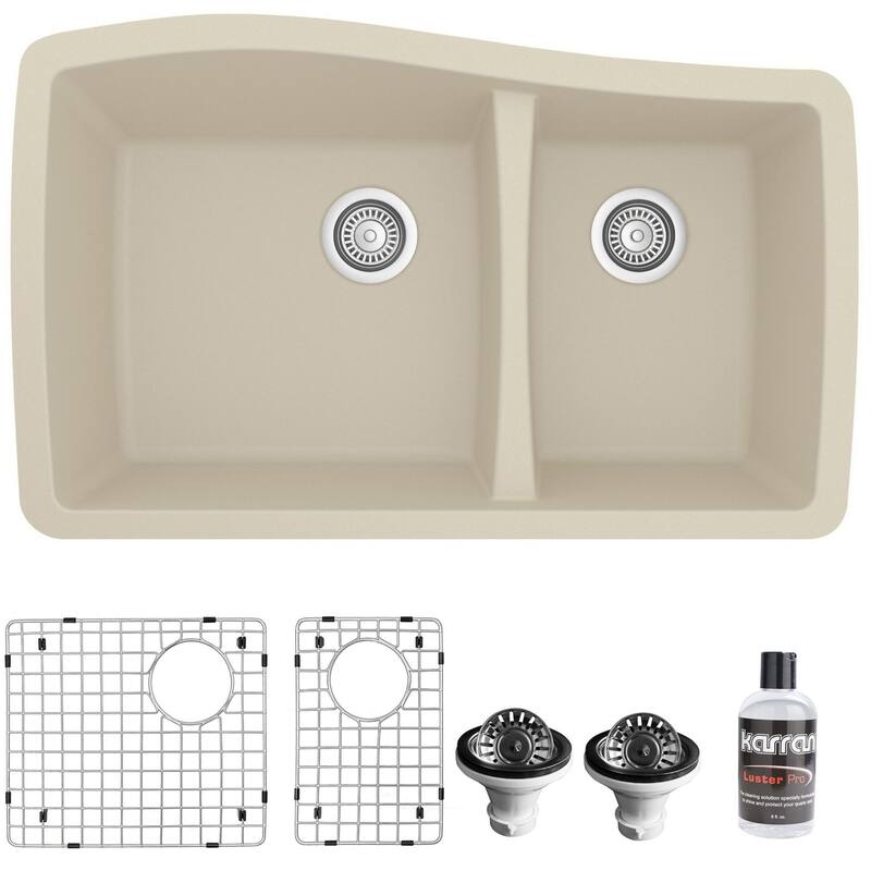 Karran USA QU-721-PK1 Quartz QU 33-1/2" Undermount Double Basin Quartz - Bisque