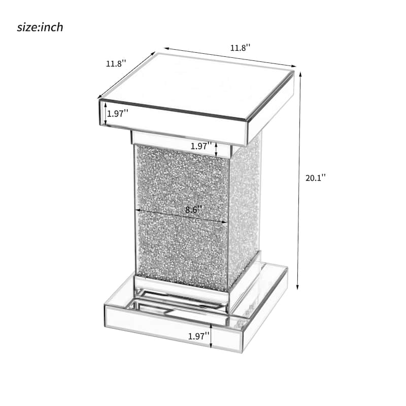 11.8" Silver End Table with LED Lights and Crushed Diamond - 11.8'' D x 11.8'' W x 19.7'' H