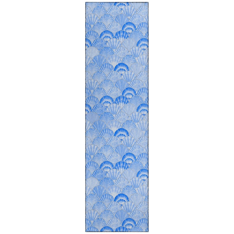 Indoor/ Outdoor Surfside Seashells Washable Rug New - Blue - 2'3" x 7'6"