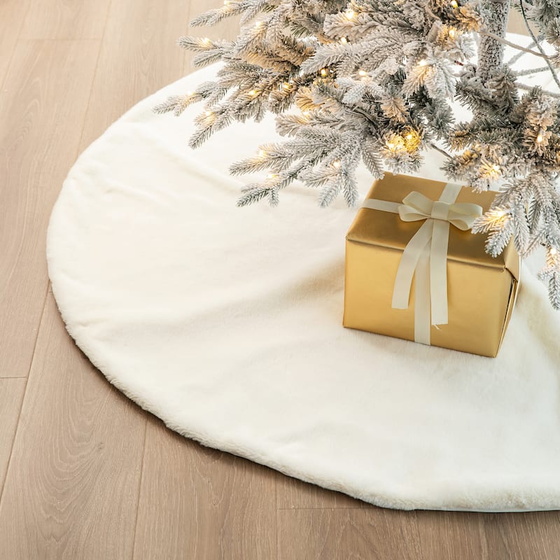 Glitzhome 48"D or 60"D Soft Fake Rabbit Fur Christmas Tree Skirt