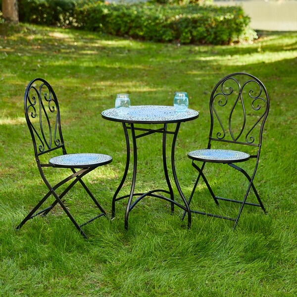 Glitzhome Outdoor Metal Folding Bistro Set 3PCS Patio Table Chairs