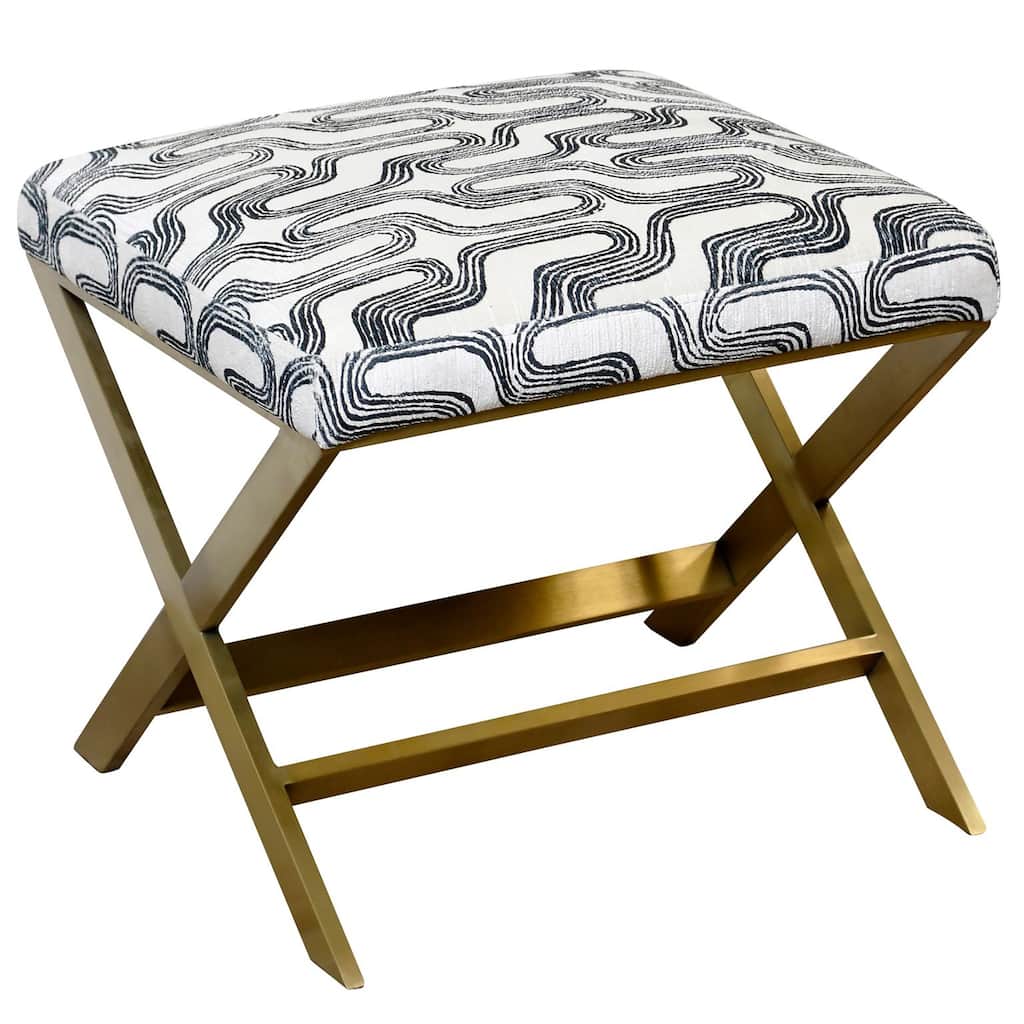 Harp & Finial - Ellis Ottoman - Navarro Fabric With Brushed Gold Legs