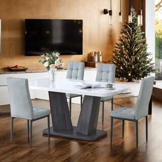5 Piece Modern Kitchen Dining Table and Upholstered Dining Chairs Set ...