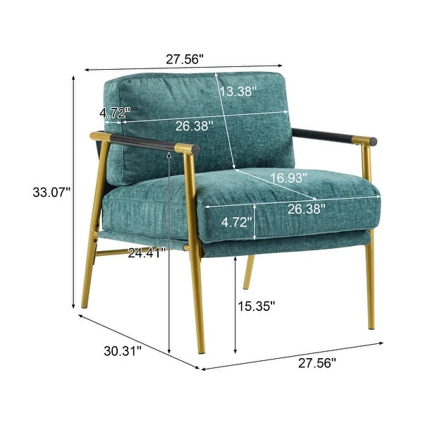 dimension image slide 0 of 4, 27.56" Modern Accent Chair with Plush Cushions, Metal Frame, and Wooden Armrest Design -for Living Room, Bedroom