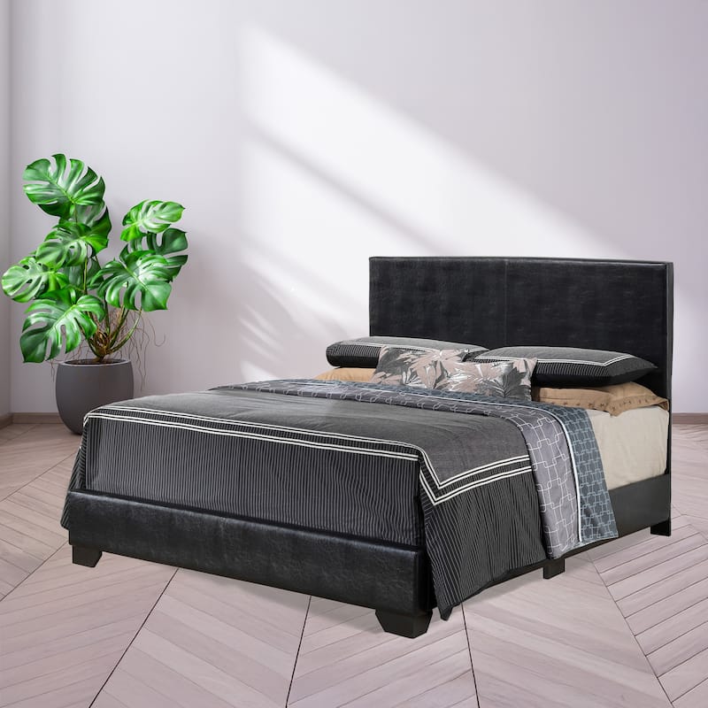 Solid Upholstered Faux Leather Panel Queen Bed - 86" - Black