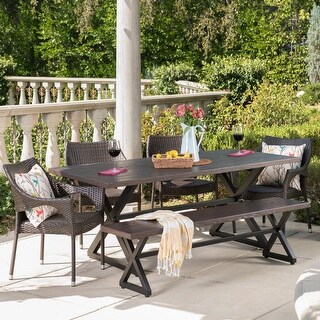 Isola Outdoor 6-piece Rectangle Aluminum Wicker Dining Set by Christopher Knight Home