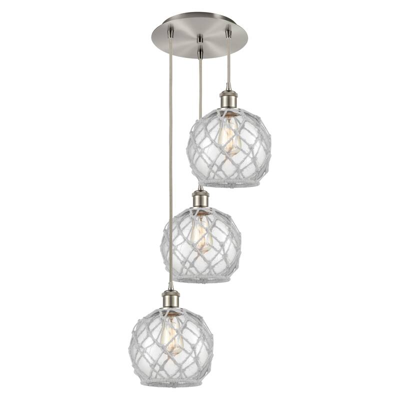 Innovations Lighting Endless Possibilities Ballston - Farmhouse Rope - 3 Light 15" Cord Hung Multi Pendant - Clear Glass with White Rope/Brushed Satin Nickel