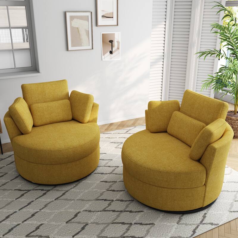 Set of 2 Upholstered Swivel Accent Barrel Chairs with Toss Pillows