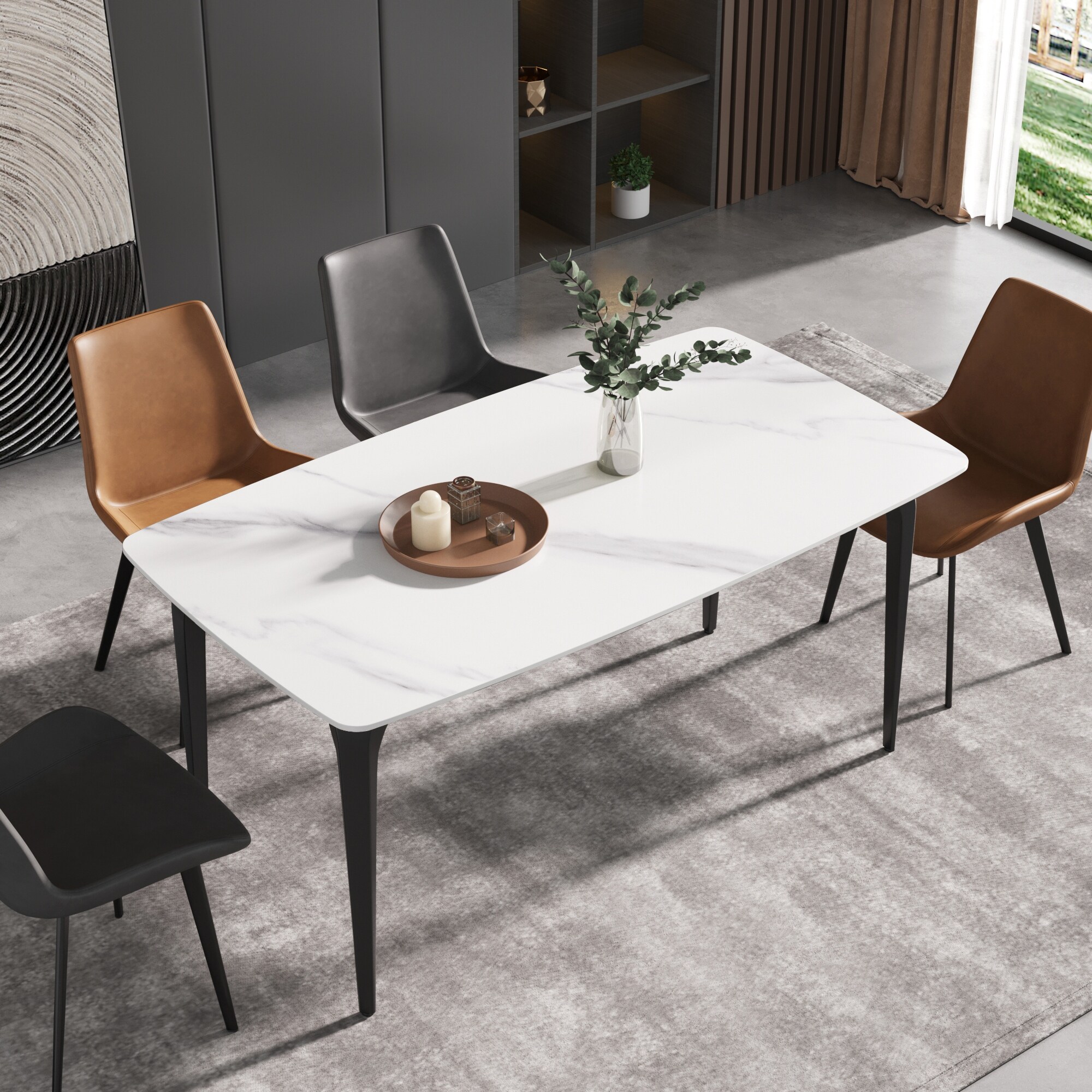Modern Slate Dining Table, Rectangular Sintered Stone Top and