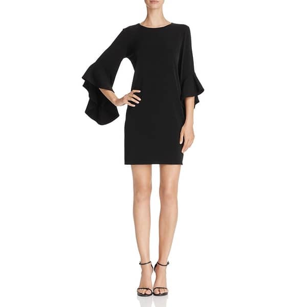Laundry by Shelli Segal Women/'s Mesh Sleeve Fit-And-Flare Mini Flounce Dress