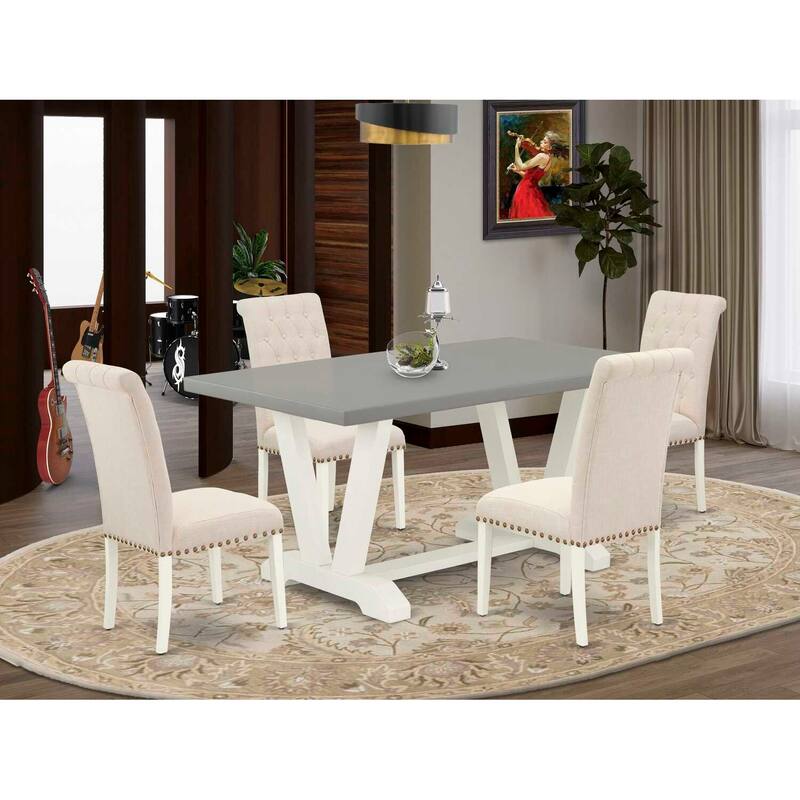 HomeStock 5-Piece Natural Oak Finish Solid Wood Top Dining table with 4 Chairs