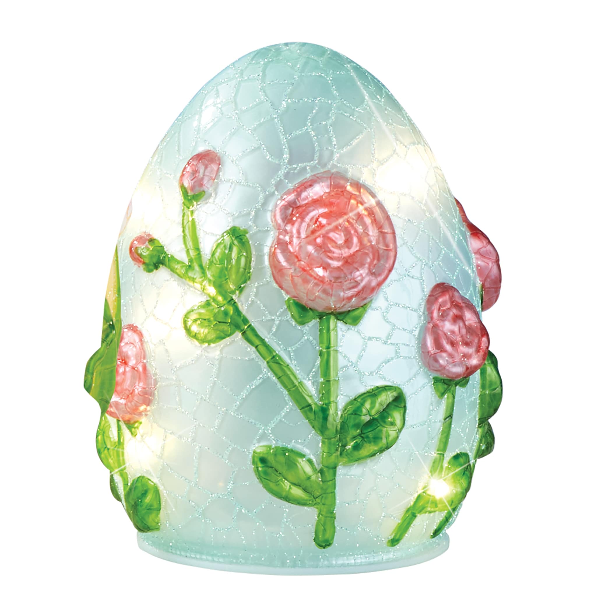 Lighted 3D Floral Crackled Glass Egg Tabletop Decoration - NO SIZE