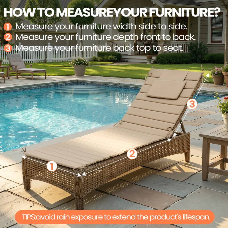 Pellebant Outdoor Chaise Lounge Cushions Patio Lounger Pad with Straps