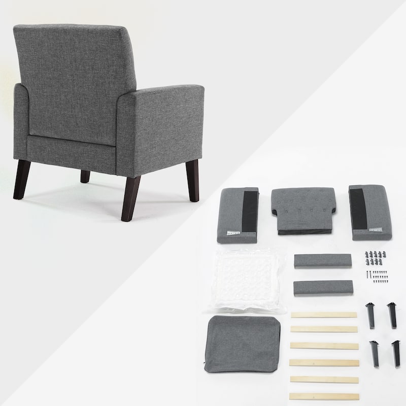 LUE BONA Linen and Walnut Legs Mid Century Modern Button Tufted Accent Chair - 29.53'' H X 30'' W X 33.07'' D