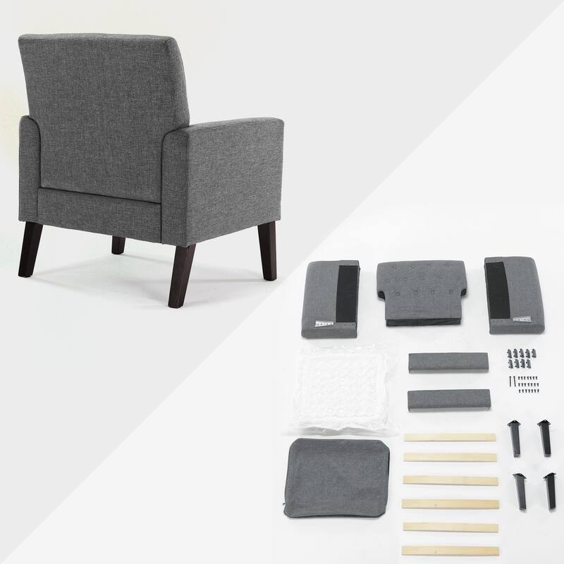 Modern Upholstered Accent Chair with Tufted Backrest and Solid Wood Legs Living Room Armchair