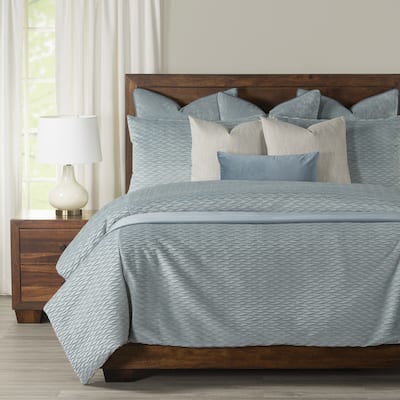 Blue Tide Tucked Velvet Duvet Cover and Insert Set