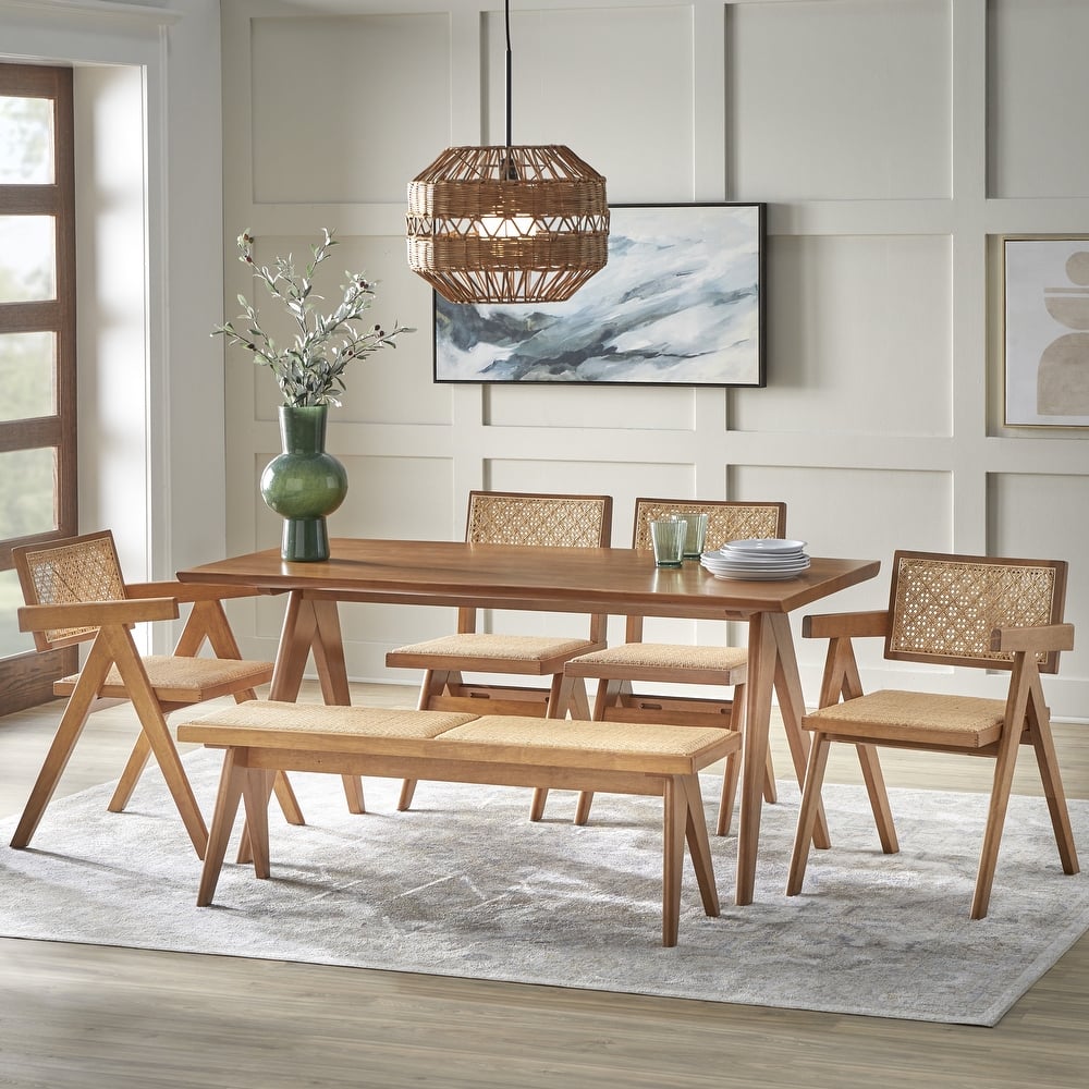 Lifestorey Velentina Solid Wood and Rattan Dining Sets