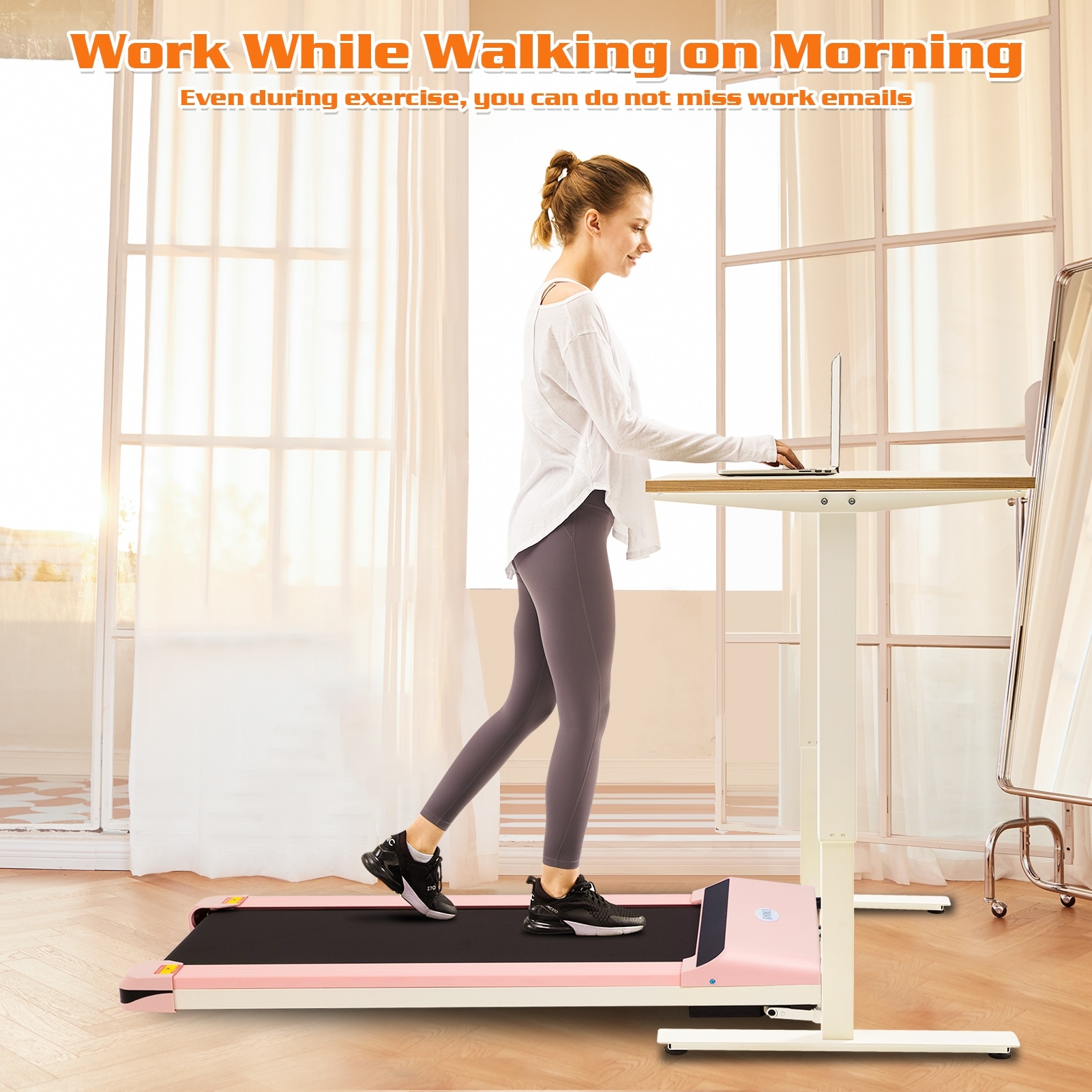 SuperFit 0.6-3.8MPH Walking Pad Under Desk Treadmill with Remote Control  and LED Display Pink 