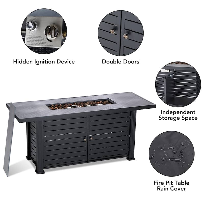 52Inch Propane Fire Pit Table with Double-Sided Cover - 52 Inch