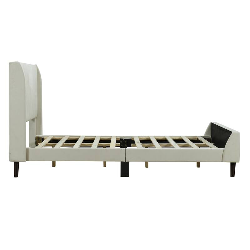 Twin Size Velvet Upholstered Platform Bed with Slats and Legs