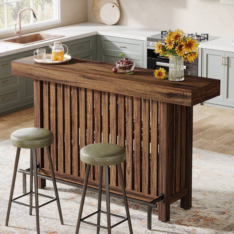 63" Home Bar Unit, Modern 2-Tier Bar Table with Footrest
