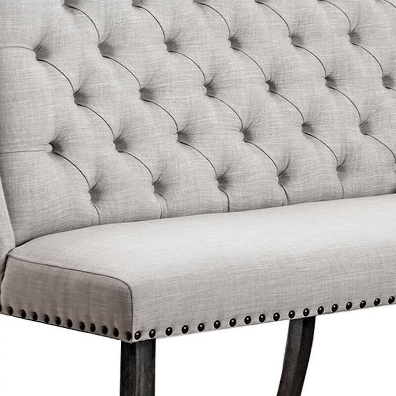 Stylish Long bench with tufted back, ivory
