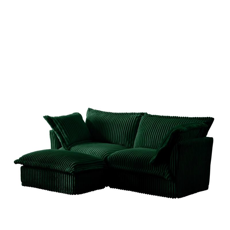 GDFStudio - Slipcovered 2-Seater 83.4" L-Shaped Corduroy Sectional Loveseat Sofa with Ottoman