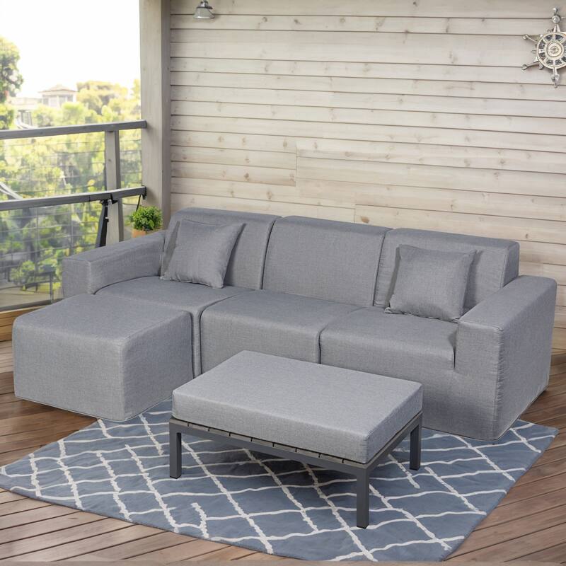 Outdoor and Indoor Modern Modular Patio Sectional Sofa with L-Shape Chaise, Cloud Sectional Couch with Comfy Chaise - Grey